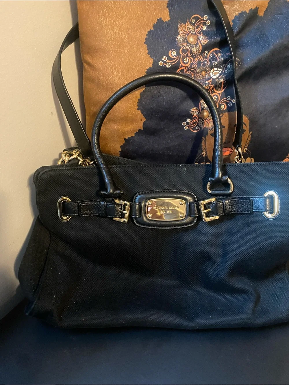 Michael Kors Black and Gold Satchel